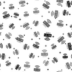 Black Free Wi-fi icon isolated seamless pattern on white background. Wi-fi symbol. Wireless Network icon. Wi-fi zone. Vector Illustration