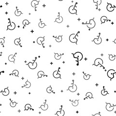 Black Disabled handicap icon isolated seamless pattern on white background. Wheelchair handicap sign. Vector Illustration