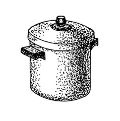 Kitchen restaurant cafe food service serving drawing ink object vintage table black white lunch dinner Breakfast menu dishes cook housewife maid service cooking chef