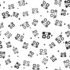 Black Set Bandage plaster icon isolated seamless pattern on white background. Medical plaster, adhesive bandage, flexible fabric bandage. Vector Illustration
