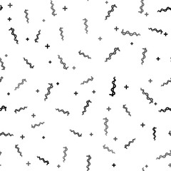 Black Rod of asclepius snake coiled up silhouette icon isolated seamless pattern on white background. Emblem for drugstore or medicine, pharmacy snake symbol. Vector Illustration