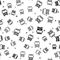 Black School Bus icon isolated seamless pattern on white background. Vector Illustration