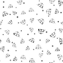 Black Scales of justice, gavel and book icon isolated seamless pattern on white background. Symbol of law and justice. Concept law. Legal law and auction symbol. Vector Illustration