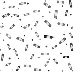 Black Bandage plaster icon isolated seamless pattern on white background. Medical plaster, adhesive bandage, flexible fabric bandage. Vector Illustration