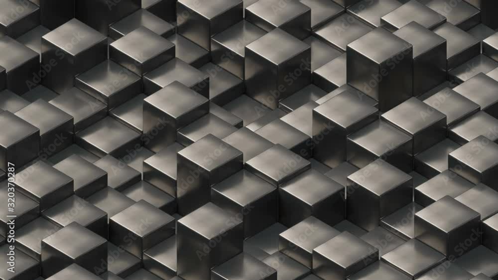 Poster irregular evolving metal cubes floor seamlessly looping background