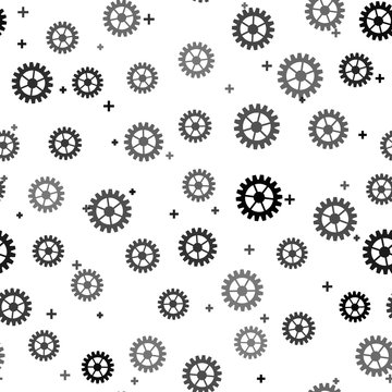 Black Gear icon isolated seamless pattern on white background. Cogwheel gear settings sign. Cog symbol. Vector Illustration