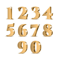 Gold 3d numbers. Symbol set. Vector illustration
