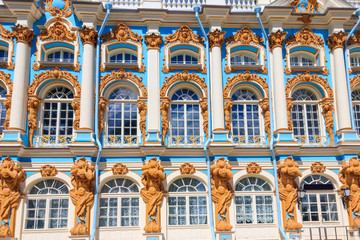 Fragment of Catherine Palace in a town of Tsarskoye Selo (Pushkin) near Saint Petersburg, Russia