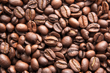 Coffee beans. Close-up of brown coffee. Coffee beans background. Space fill with coffee bean.