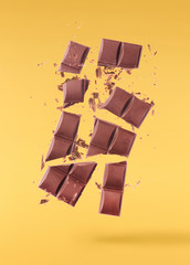 Delicious Chocolate flying in the air. High resolution levitation concept