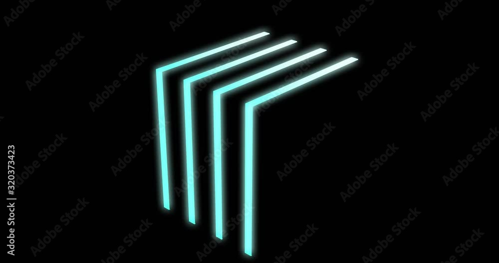 Poster blue neon cube shape with glowing abstract of light and futuristic design. a mosaic of shining flare