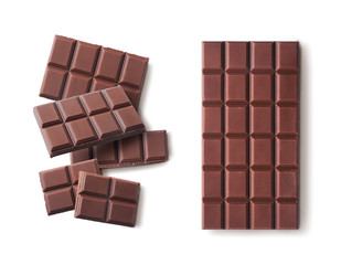 Milk chocolate isolated on white background. Design mockup with space for text. High resolution...