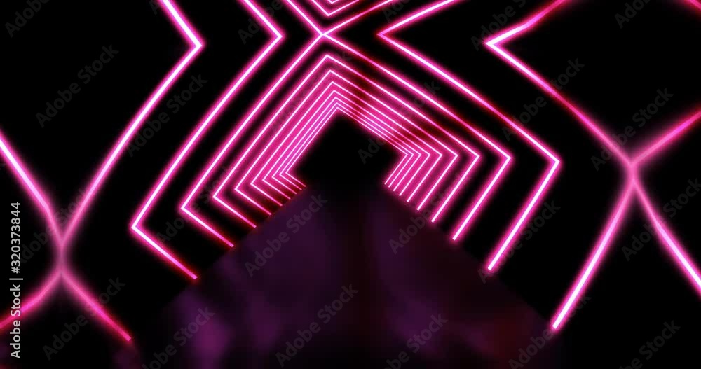 Poster neon concept glowing path or tunnel with futuristic glowing lights. a virtual abstraction of color a