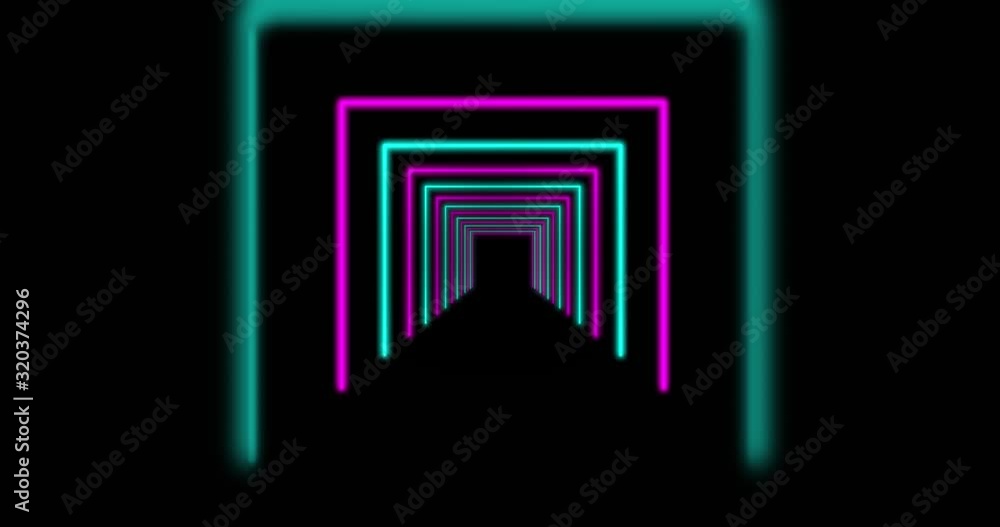 Poster neon trendy design glowing path going through tunnel. futuristic light energy laser display or illum