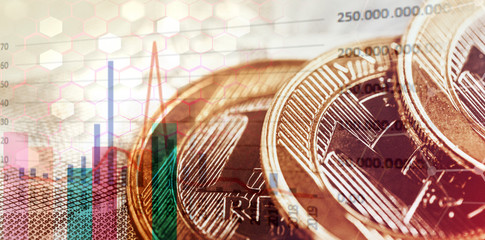 Brazilian money with market graph, concept of stock exchange and investments. Financial themed...