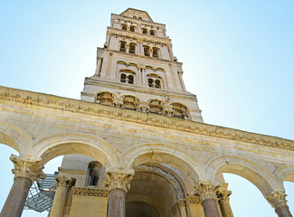 Fototapeta premium Tower of the Cathedral of Saint Domnius and ancient Arches at Diocletian's Palace. Split, Croatia