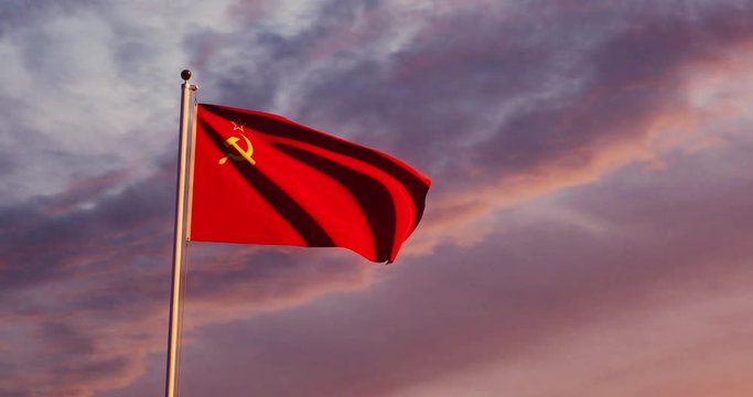 Soviet Russian flag a symbol of the USSR and communist history. An old sign of socialism and the Soviet Union - 4k