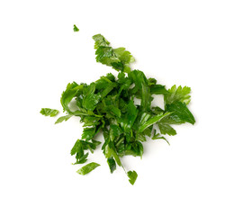 Fresh Green Chopped Parsley Leaves Isolated on White Background