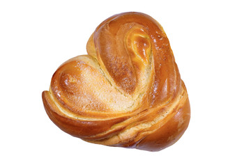 Homemade bun isolated on a white background. View from above. Close-up.