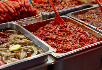 Pickles and side dishes at Korean market 