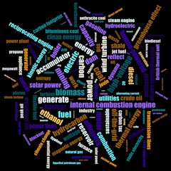 Tag cloud abstract illustration. Terms - energy. Colors: outer space, shadow, sepia, beaver, eggplant.