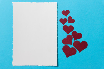 Template empty cards with hearts on a blue background.