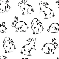 Easter rabbits , animals vector cute seamless pattern on white background. Concept for print, wallpaper, wrapping paper, cards