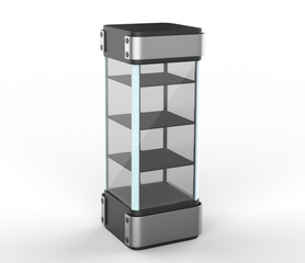 Transparent Display Case Glass Showcase Mobile Phone Display Counter. 3d illustration