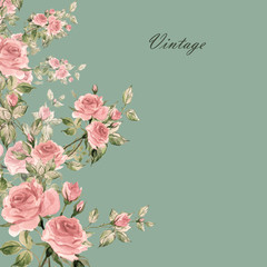  Floral background with rose buds and leaves