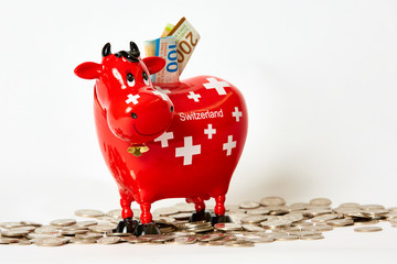 Cash Cow - rote Kuh mit Schweizer Franken