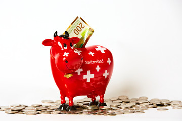 Cash Cow - rote Kuh mit Schweizer Franken