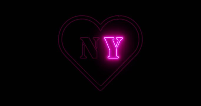Neon New York sign depicts Manhattan in NYC America. The Big Apple includes Brooklyn and 7th Avenue - 4k