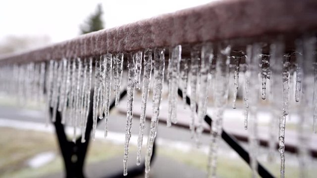 Icicle formation on park table