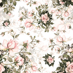  Watercolor seamless pattern bouquet of roses in bud 