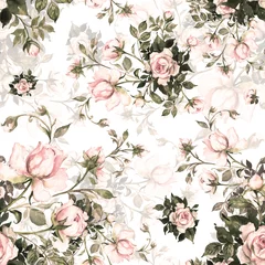 Foto op Plexiglas Rozen Aquarel naadloos patroonboeket van rozen in knop