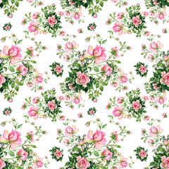 Watercolor seamless pattern bouquet of roses in bud