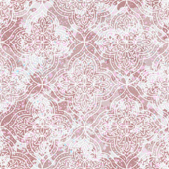 Vector hand-drawn Damascus ornament on textured background. Antique shabby seamless pattern for printed products like wallpapers, packaging, textiles.