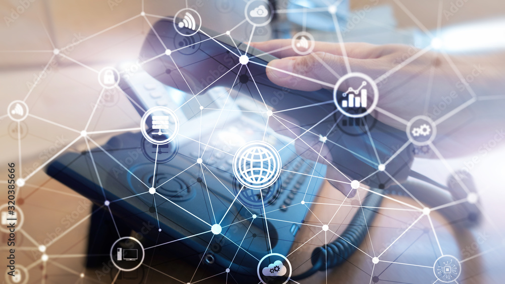 Poster ict - information and telecommunication technology and iot - internet of things concepts. diagrams w