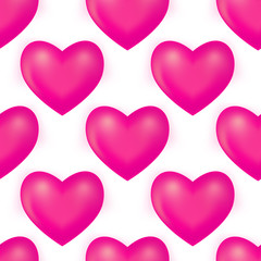 Pink 3d Mesh hearts on the white background. Seamless pattern. Vector illustration.