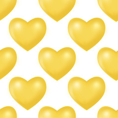 Fototapeta na wymiar Yellow 3d Mesh hearts. Seamless patternon the white background. Vector illustration.