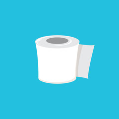 Toilet Paper isolated on blue background. Vector white toilet paper roll sign or icon