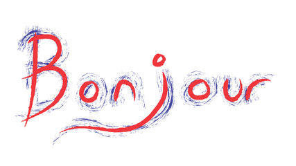 Bonjour ! Means Hello in french. Hand writing greeting with france flag colors © Mehmet Doruk Tasci