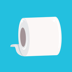 Toilet Paper isolated on blue background. Vector white toilet paper roll sign or icon