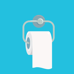 Toilet Paper isolated on blue background. Vector white toilet paper roll sign or icon