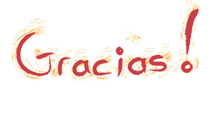 Fototapeta na wymiar Gracias ! Means hello in spanish. Hand writing greeting with spanish flag colors