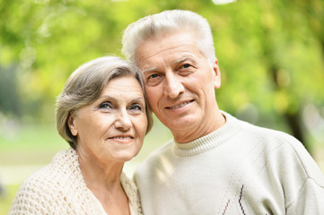 Beautiful senior couple posing in the park