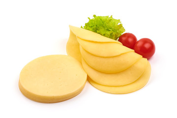 Sliced Salami cheese, isolated on white background