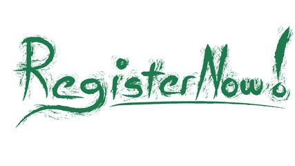 Register Now hand writing template with green colors