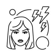 Early pregnancy symptoms depression and nervous black line icon. Emotional condition. Angry and irritation. Pregnant blond woman concept. Sign for web page, mobile app, banner. Editable stroke.