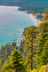 Views of the shores and docks of Lake Tahoe from Historic Stateline Fire Lookout
